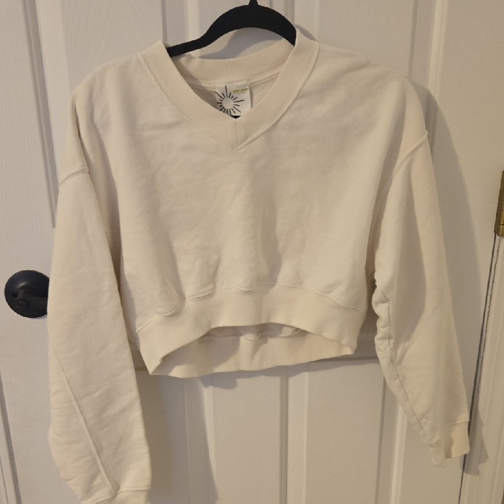 Aerie OFFLINE. Ivory Cropped Sweatshirt-MEDIUM